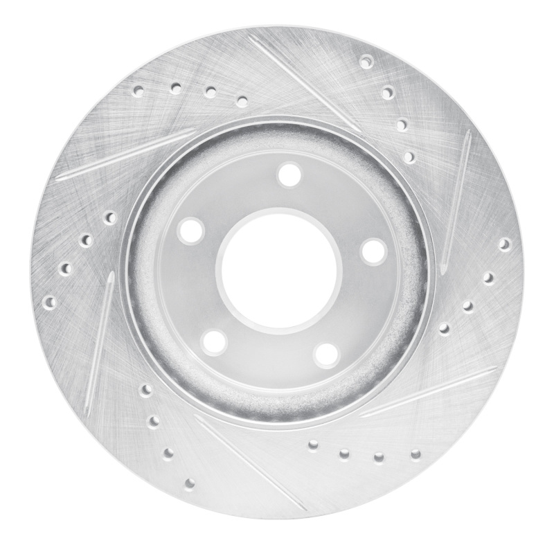 Nissan Sentra Brake Rotor (1) - Front Left - R1 Concepts - Drilled & Slotted - Silver - `13-`19